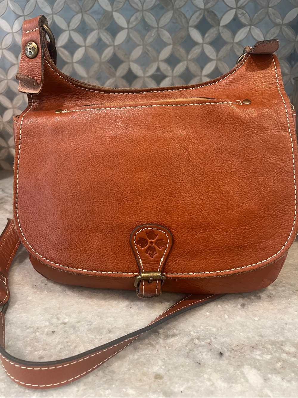 Patricia Nash Leather Saddle Crossbody Bag in Cognac